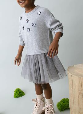 Kleidung von Mayoral, kombiniertes graues Strickkleid für Mädchen.