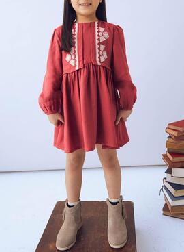 Kleid Mayoral mit granatfarbenen bestickten Details für Mädchen