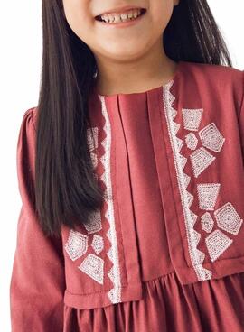 Kleid Mayoral mit granatfarbenen bestickten Details für Mädchen