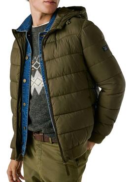 Pepe Jeans gepolsterte grüne Kapuzenjacke für Herren.