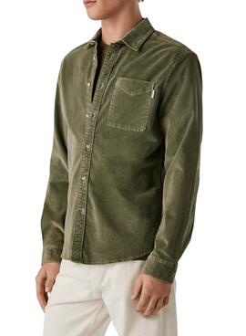 Hemd Pepe Jeans Clayton aus grünem Cord für Herren.