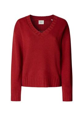 Pullover Pepe Jeans Cherice mit V-Ausschnitt in Rot für Damen.