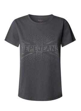 T-Shirt Pepe Jeans Bertie Nieten grau für Damen