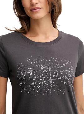 T-Shirt Pepe Jeans Bertie Nieten grau für Damen