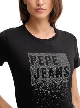 T-Shirt Pepe Jeans Bernadette Nieten schwarz für Damen