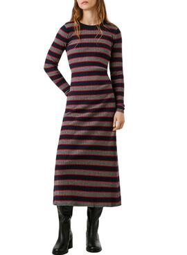Kleid Pepe Jeans Clarisse langer Rippstrick mit Streifenmuster für Damen