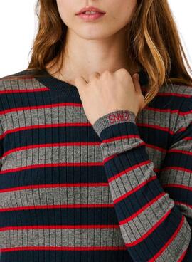Kleid Pepe Jeans Clarisse langer Rippstrick mit Streifenmuster für Damen