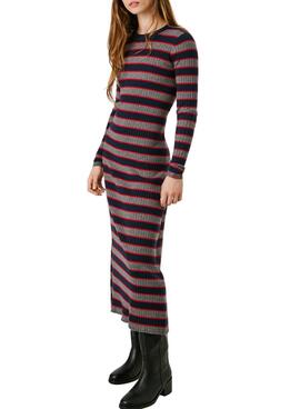 Kleid Pepe Jeans Clarisse langer Rippstrick mit Streifenmuster für Damen