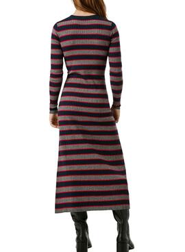 Kleid Pepe Jeans Clarisse langer Rippstrick mit Streifenmuster für Damen