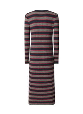 Kleid Pepe Jeans Clarisse langer Rippstrick mit Streifenmuster für Damen