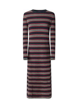 Kleid Pepe Jeans Clarisse langer Rippstrick mit Streifenmuster für Damen
