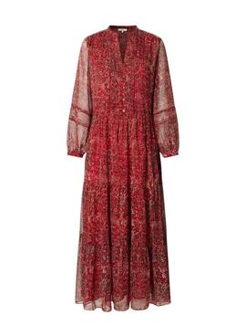 Kleid Pepe Jeans Miley lang mit Paisley-Muster in Rot für Damen