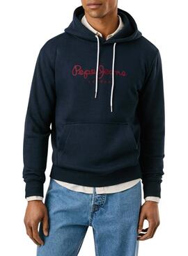 Sweatshirt Pepe Jeans Macbeth mit Kapuze und marineblauem Logo für Herren.