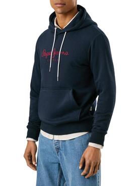 Sweatshirt Pepe Jeans Macbeth mit Kapuze und marineblauem Logo für Herren.