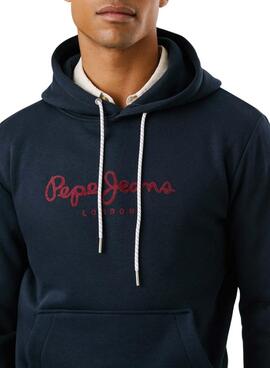 Sweatshirt Pepe Jeans Macbeth mit Kapuze und marineblauem Logo für Herren.