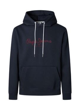 Sweatshirt Pepe Jeans Macbeth mit Kapuze und marineblauem Logo für Herren.
