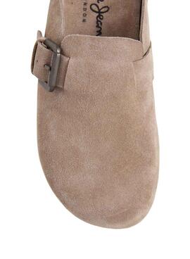 Pepe Jeans Holzclogs Corby aus beigem Veloursleder für Damen.