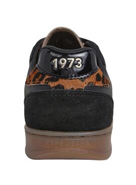 Sneakers Pepe Jeans Ball in Schwarz mit Leoparden-Detail für Damen.