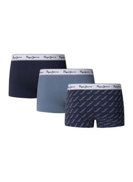 3 Pack Pepe Jeans Script Logo Marine Boxershorts für Herren.