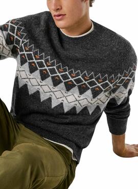 Pullover Pepe Jeans Presley mit grauen griechischen Ornamenten für Herren.