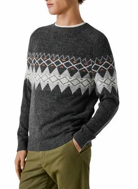 Pullover Pepe Jeans Presley mit grauen griechischen Ornamenten für Herren.