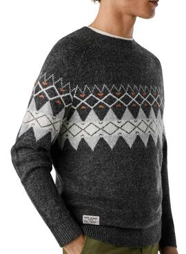 Pullover Pepe Jeans Presley mit grauen griechischen Ornamenten für Herren.
