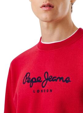 Sweatshirt Pepe Jeans Macbeth Logo Rundhalsausschnitt Rot für Herren