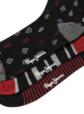 Pack 3 Paare Socken Pepe Jeans Xmas Tree schwarz für Herren