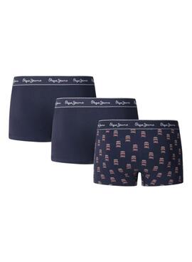 Dreierpack Pepe Jeans Double Decker Herren-Boxershorts in Marineblau.