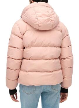 Gefütterte Superdry Kapuzen-Sport-Pufferjacke in Rosa für Damen.