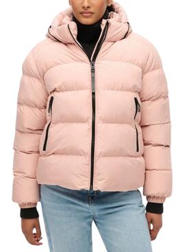 Gefütterte Superdry Kapuzen-Sport-Pufferjacke in Rosa für Damen.