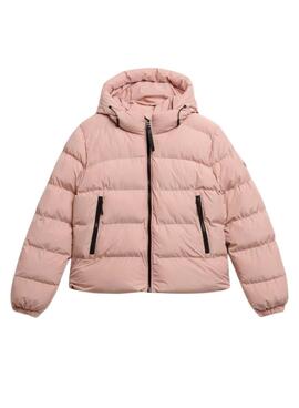 Gefütterte Superdry Kapuzen-Sport-Pufferjacke in Rosa für Damen.