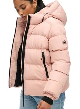 Gefütterte Superdry Kapuzen-Sport-Pufferjacke in Rosa für Damen.