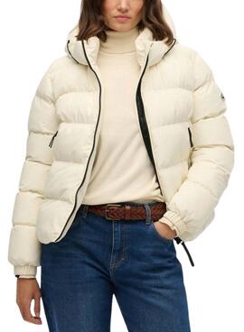 Gepolsterte Jacke Superdry Hooded Sports Puffer in Beige für Damen.