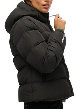 Gepolsterte Superdry Hooded Sports Puffer-Jacke in Schwarz für Damen.