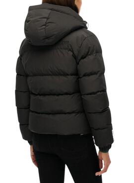 Gepolsterte Superdry Hooded Sports Puffer-Jacke in Schwarz für Damen.