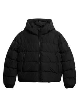 Gepolsterte Superdry Hooded Sports Puffer-Jacke in Schwarz für Damen.