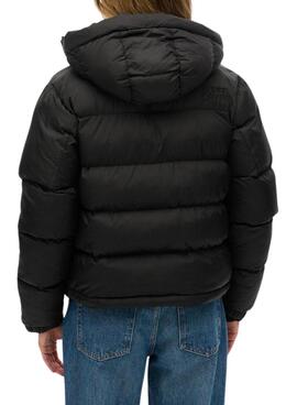 Gepolsterte Superdry Kapuzenjacke 5 Baffle Puffer Schwarz für Damen.