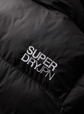 Gepolsterte Superdry Kapuzenjacke 5 Baffle Puffer Schwarz für Damen.
