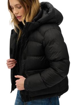 Gepolsterte Superdry Kapuzenjacke 5 Baffle Puffer Schwarz für Damen.