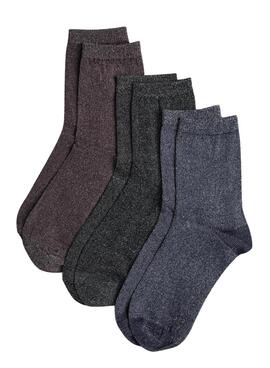 Drei Paar Socken Pieces Shirley Glitzer Multicolor für Damen.