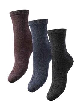 Drei Paar Socken Pieces Shirley Glitzer Multicolor für Damen.