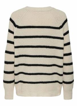 Pullover Only Mally in Beige und Schwarz gestreift für Damen.