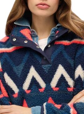 Superdry Printed Henley Marine Ethno für Damen