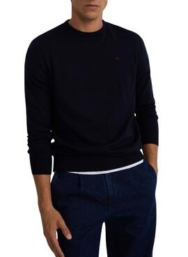 Marineblauer Basic-Silbon-Pullover für Herren.