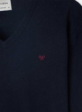 Marineblauer Pullover Silbon V-Ausschnitt für Herren