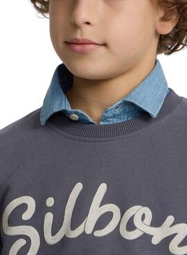 Sweatshirt Silbon Vintage-Blau-Tennisschläger für Jungen