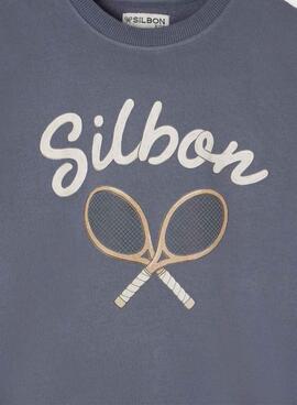 Sweatshirt Silbon Vintage-Blau-Tennisschläger für Jungen