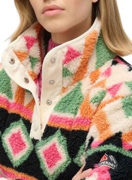 Superdry Bedrucktes Henley im ethnischen Stil in Beige für Damen