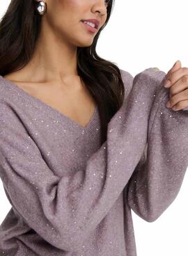 Lila Pailletten-Strickpullover Only für Damen